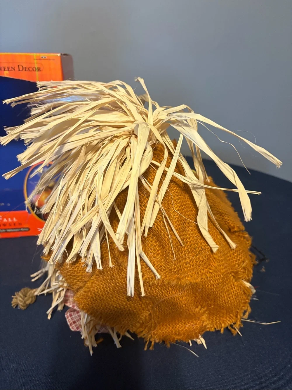 Vintage Colors Of Fall Halloween Fiber Optic Scarecrow Pumpkin With Hat And Box.
